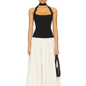 Camila Coelho Black and Cream Midi Dress